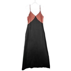 Miou Muse Paige's Night Out Maxi Dress Womens Medium Black Rust Silky Viscose‎